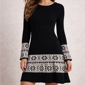 For Love And Lemons Black Knitz Mini Dress with Cream Nordic Trim small